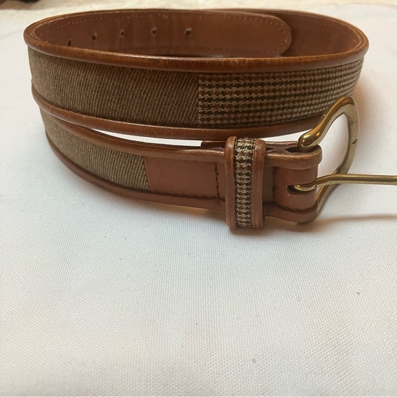 VTG Talbots Womens Sz. L Brown Leather Plaid Tweed Patchwork Belt Preppy - Picture 1 of 10